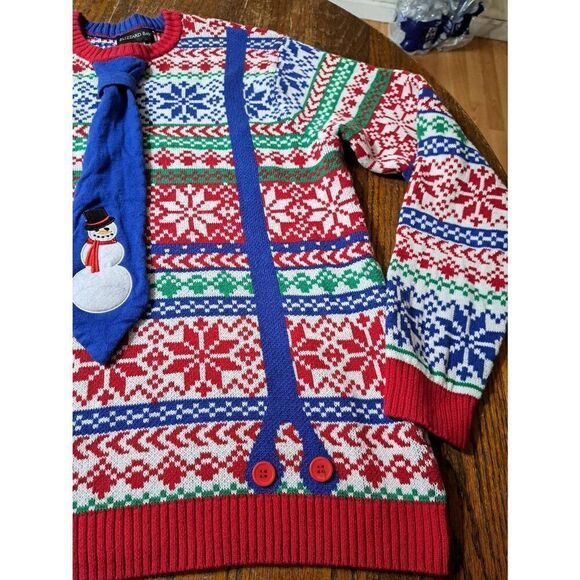 Large Blizzard Bay Mens Ugly Christmas Holiday Sweater Knit Pullover Tie Snowman - Picture 6 of 7